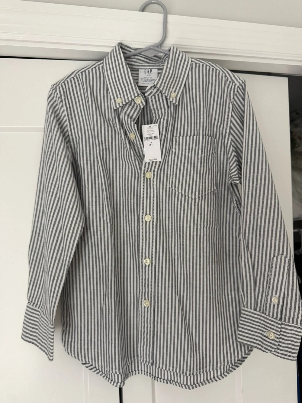 GAP Boy’s Gray & White Vertical Stripe Button-Down Shirt
